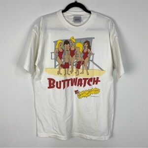 Vintage 90s MTV Beavis Butthead Baywatch Buttwatch Sz L T-shirt Stanley Desantis